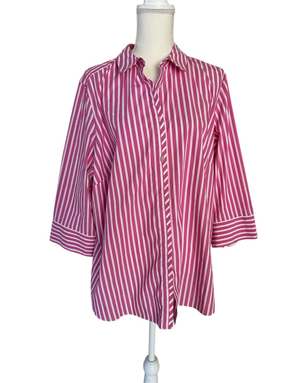 Foxcroft Pink and White Button Down Top